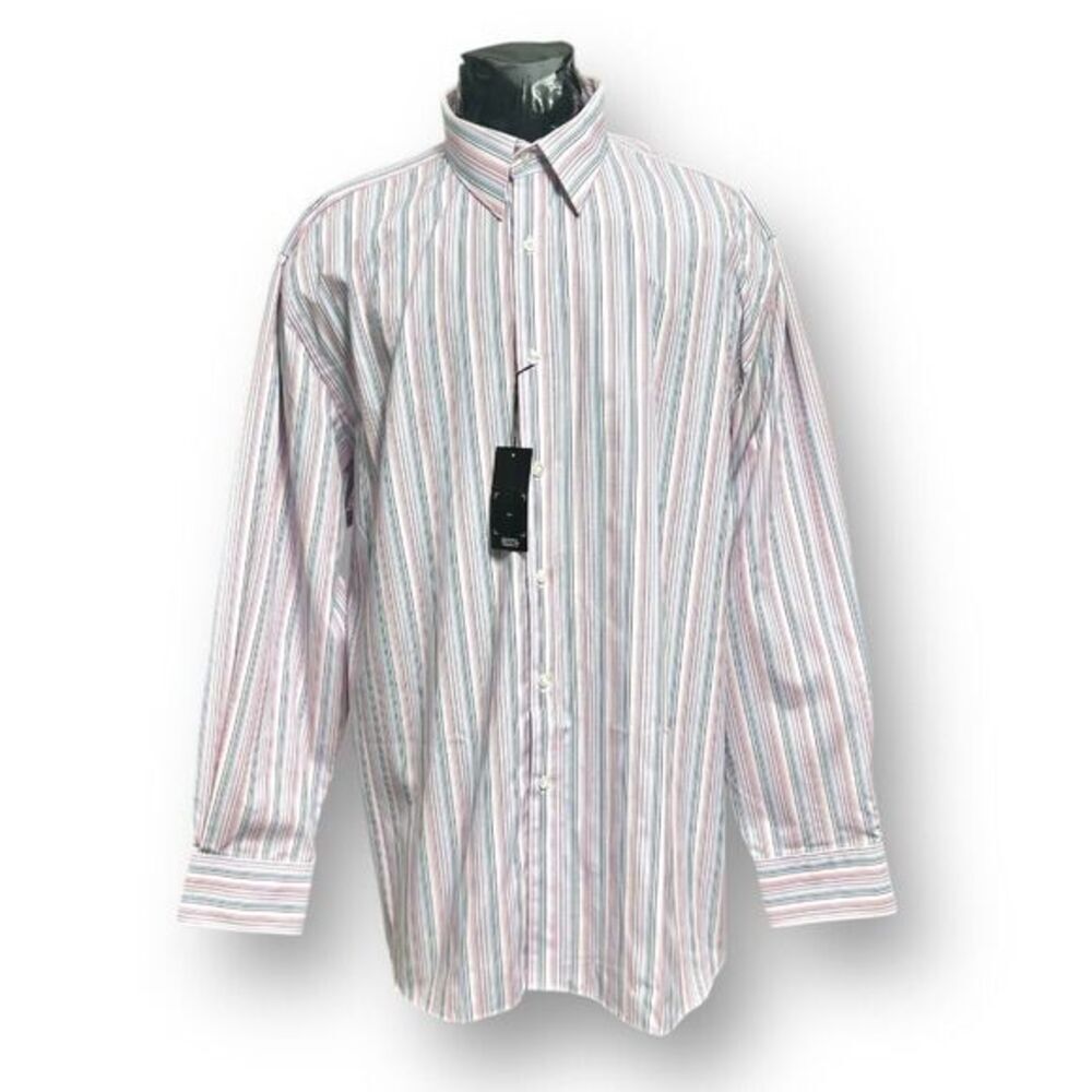 Thomas Nash XXL Blue Red White Stripe Cotton Blend Button Up Shirt Office Preppy